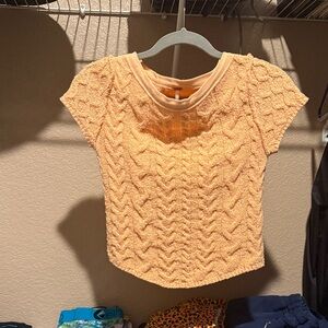 Free People Apricot Short Sleeve Knit Crop Top